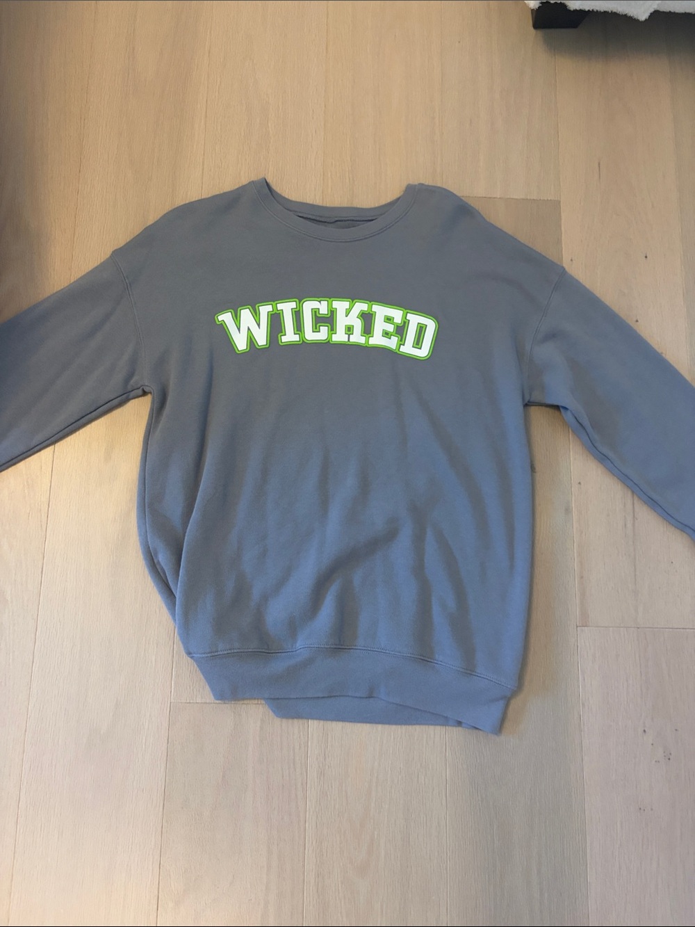 Gray Crewneck Sweater with Neon Green 'WICKED' Logo